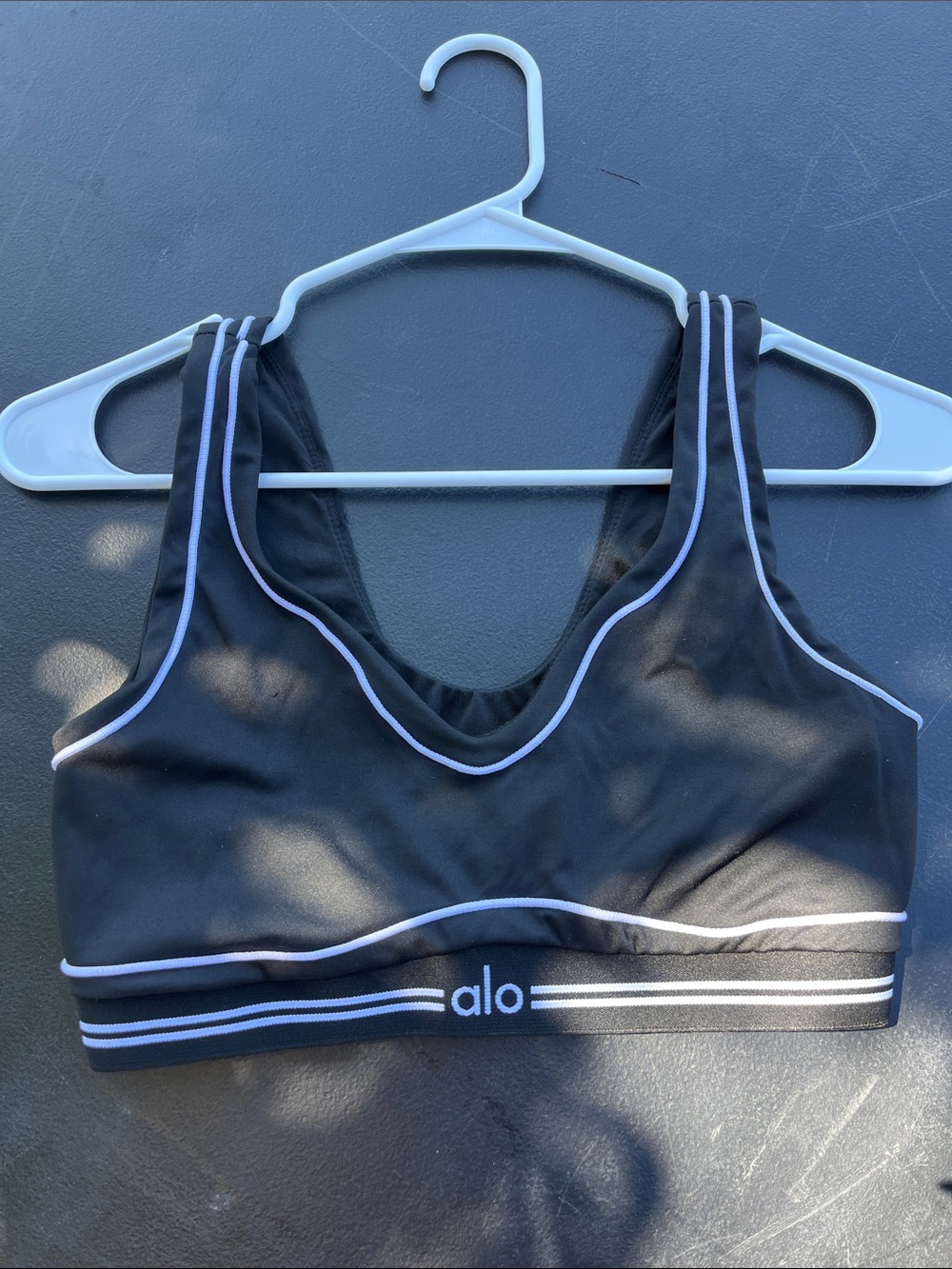 ALO Yoga Black Sports Bra with White Piping